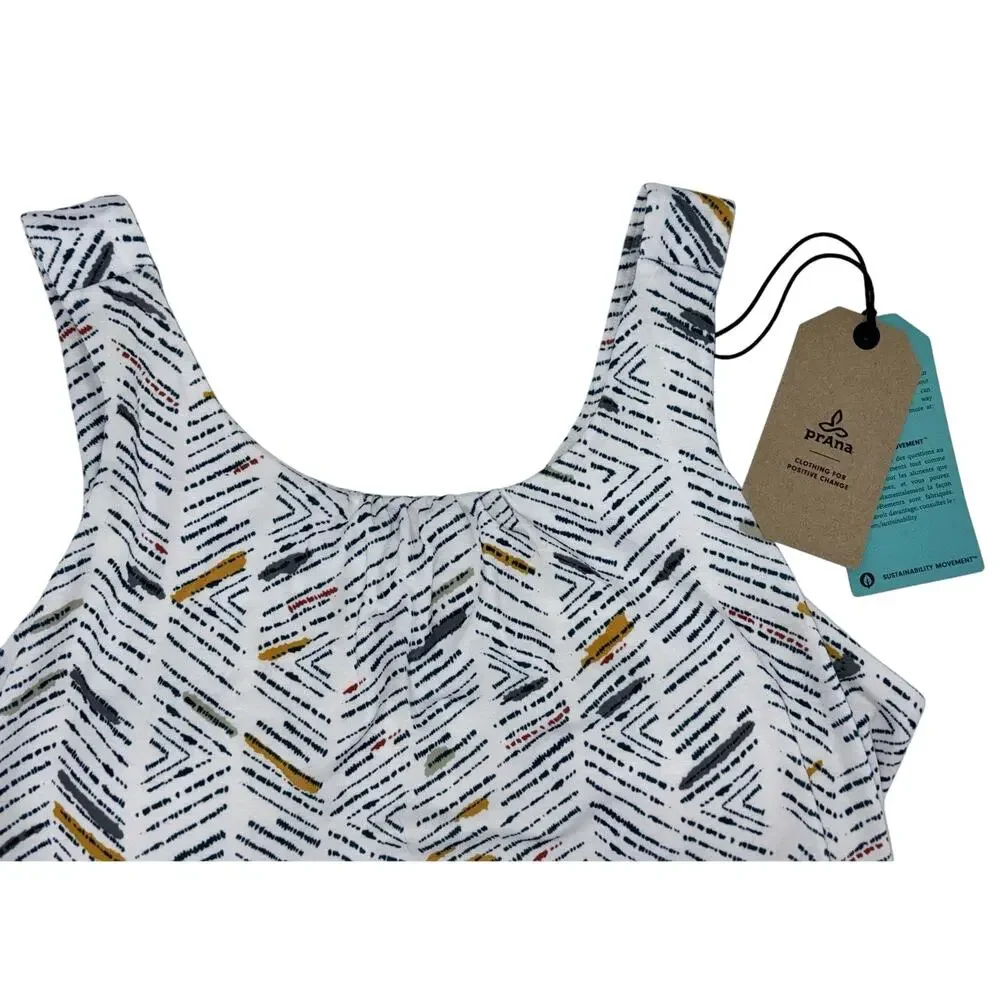 NEW PrAna Skypath‎ Dress XL White w/Multicolor Pattern Knit Sleeveless Shelf Bra